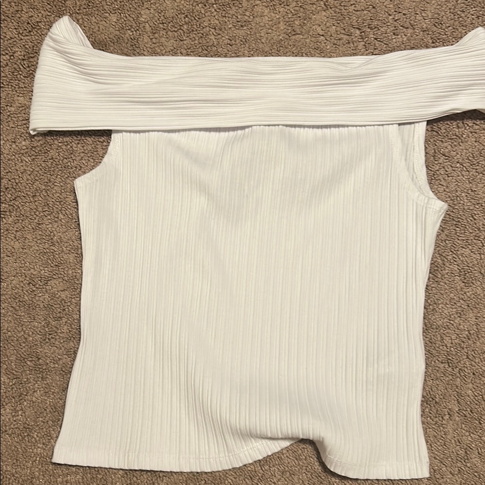 Off-Shoulder White Ribbed Top